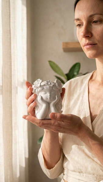 Statue petite fille pensante en résine
