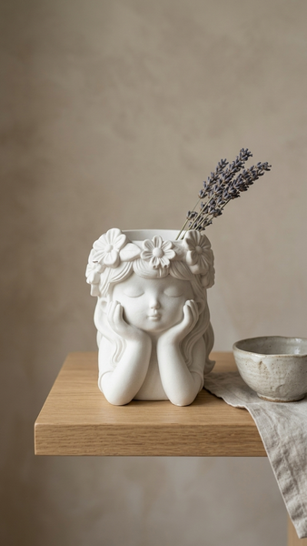 Statue petite fille pensante en résine
